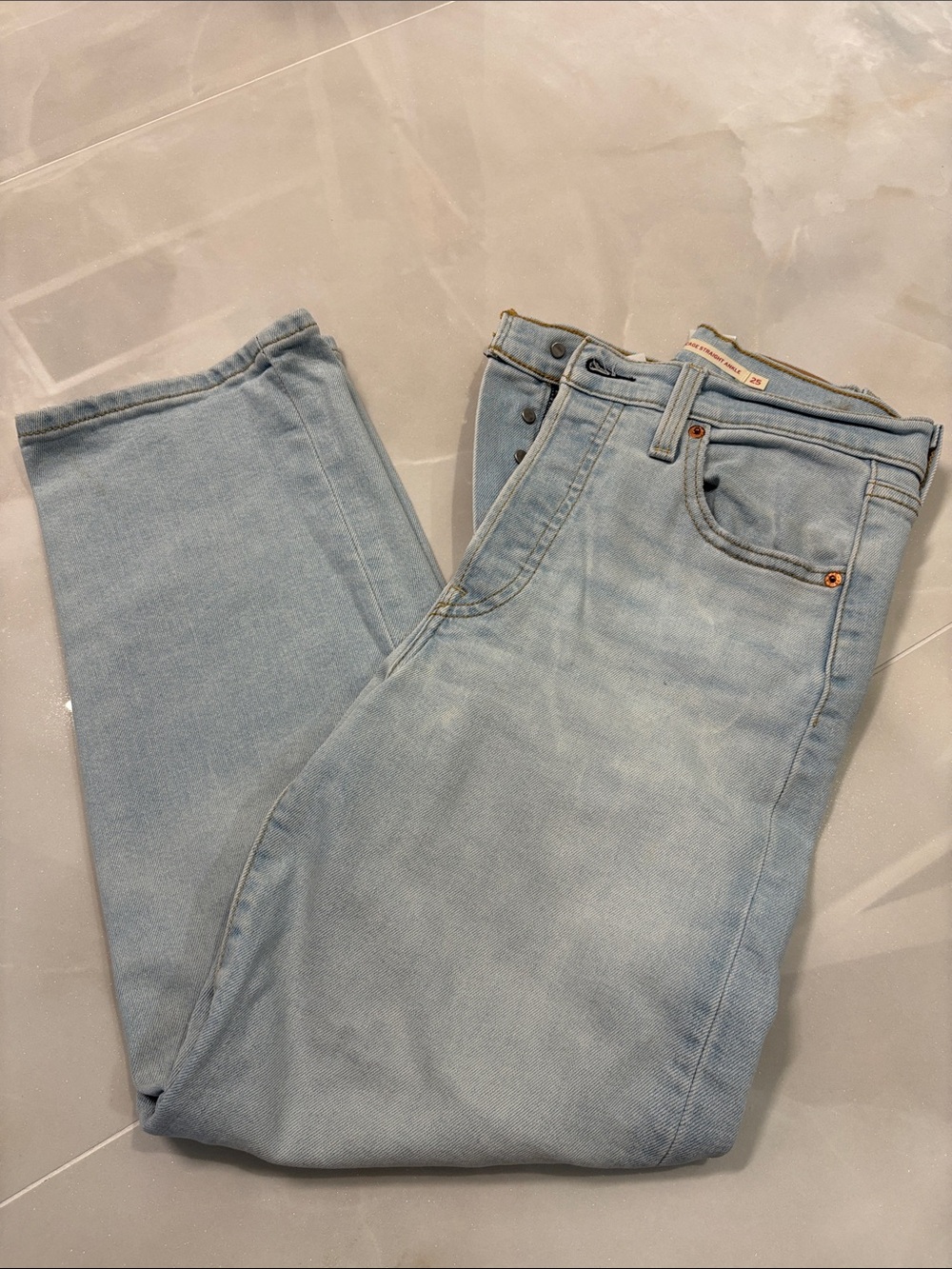 Levi's Pale Blue Cropped Straight Jeans